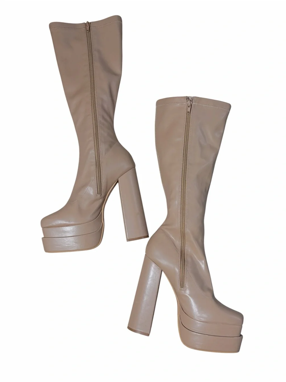 Mixx Shuz Nude Platform Block Heel Knee High Boots Womens 9
